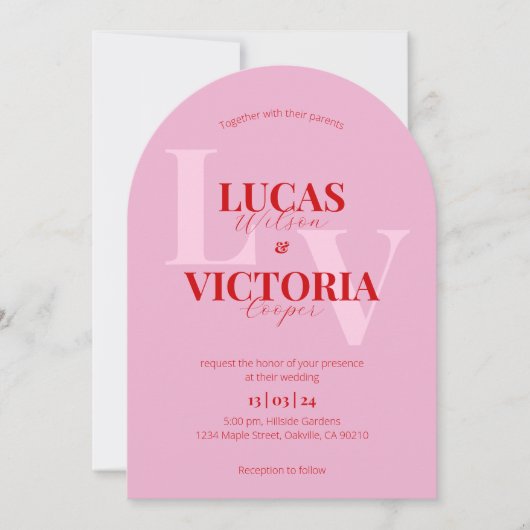 Hellrosa und fette Rote Bogenhochzeit Einladung (Vorderseite)