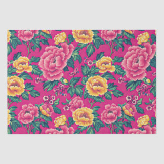 Hellrosa und gelbe Chinoiserie Blumen Seidenpapier