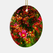 Hellrosa und gelbe Daisy Wilde Blume Keramik Ornament (Rechts)