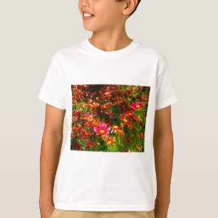 Hellrosa und gelbe Daisy Wilde Blume T-Shirt