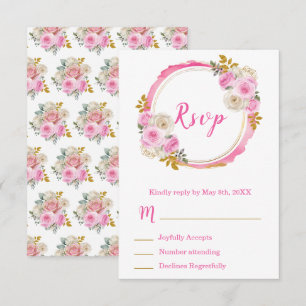 Hellrosa und goldene elegante Blumen Sweet Sixteen RSVP Karte