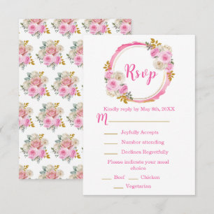 Hellrosa und goldene elegante Blumen Sweet Sixteen RSVP Karte