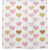 Hellrosa und goldene Herzen Duschvorhang (Vorderseite)