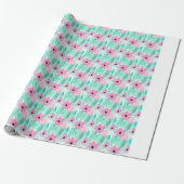 Hellrosa und grüne Blumenmuster Geschenkpapier (Ungerollt)