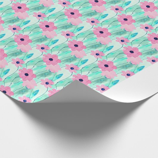 Hellrosa und grüne Blumenmuster Geschenkpapier (Ecke)
