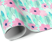Hellrosa und grüne Blumenmuster Geschenkpapier (Rolleneckpunkt)