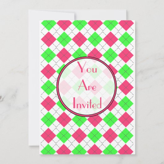 Hellrosa und grüne Raute - Einladung (Rückseite)
