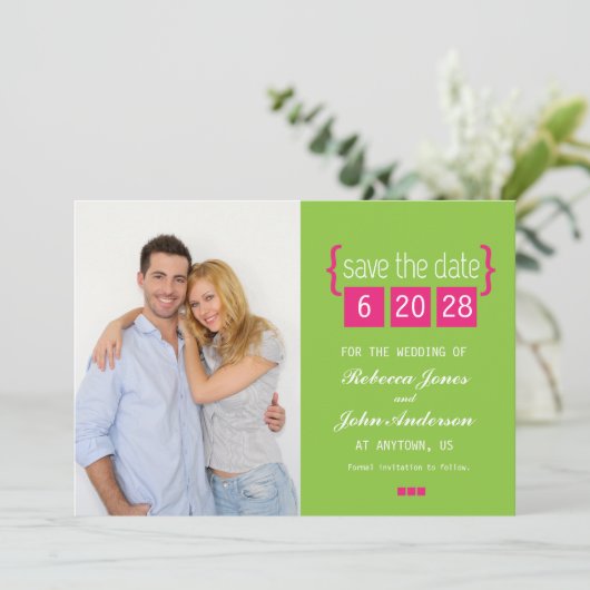 Hellrosa und grüne Save the Date-Karte Date (Stehend Vorderseite)