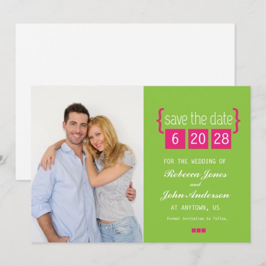 Hellrosa und grüne Save the Date-Karte Date (Vorne/Hinten)