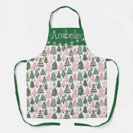 Hellrosa und grüne Weihnachtsbäume Schürze