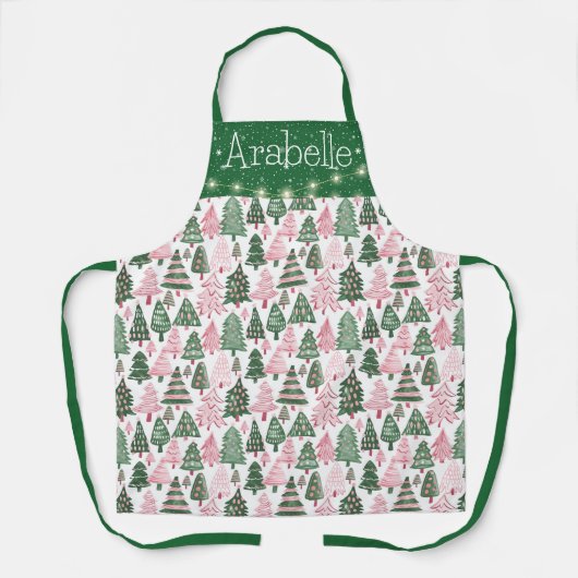 Hellrosa und grüne Weihnachtsbäume Schürze (Vorderseite)
