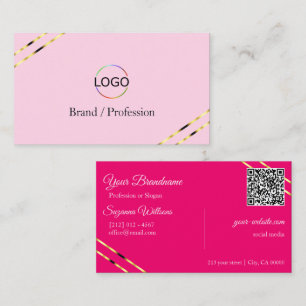 Hellrosa und Helles Rosa Goldlinien mit Logo QR Co Visitenkarte