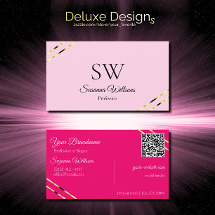 Hellrosa und Helles Rosa Goldlinien Monogramm QR-C Visitenkarte