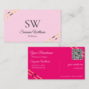 Hellrosa und Helles Rosa Goldlinien Monogramm QR-C Visitenkarte