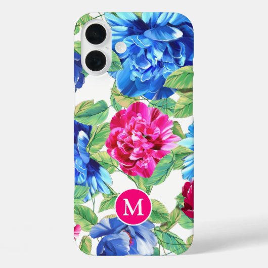 Hellrosa und Hübsche blauflorale Monogramm Case-Mate iPhone Hülle (Rückseite)