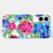 Hellrosa und Hübsche blauflorale Monogramm Case-Mate iPhone Hülle (Rückseite (Horizontal))