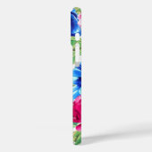 Hellrosa und Hübsche blauflorale Monogramm Case-Mate iPhone Hülle (Rückseite / Links)