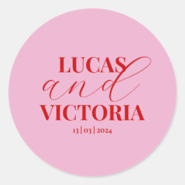 Hellrosa und kühn rote Hochzeit Runder Aufkleber