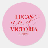 Hellrosa und kühn rote Hochzeit Runder Aufkleber (Vorderseite)