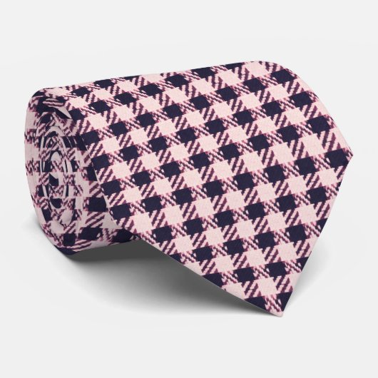 Hellrosa und marineblauer Houndstooth Krawatte (Gerollt)