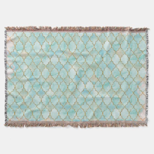 Hellrosa und marokkanisches Aqua-Muster Decke (Vorderseite)