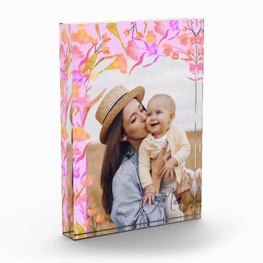 Hellrosa und Orange Boho Wildblume Mama Fotoblock (Links)