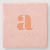 Hellrosa und orange Moderne Monogramm mit Name Steinuntersetzer (Vorderseite)