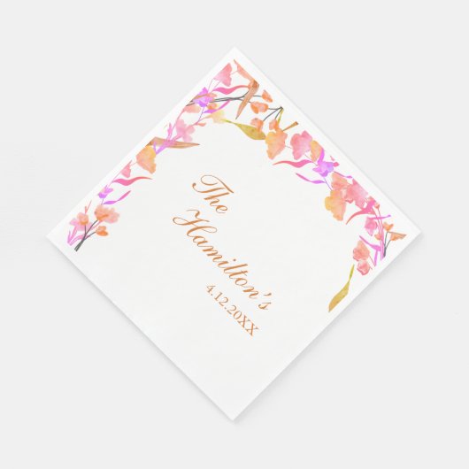 Hellrosa und orange Wildblume Hochzeit Serviette (Ecke)