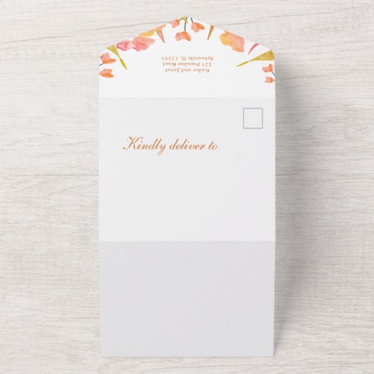 Hellrosa und orange Wildblume QR-Code All In One Einladung (Außenbereich)