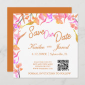Hellrosa und orange Wildblume QR-Code Save The Date (Vorne/Hinten)