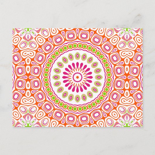 Hellrosa und orangefarbene Frühjahrs-Mandala-Blume Postkarte (Vorderseite)