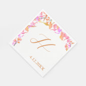 Hellrosa und orangefarbene Wildblume Hochzeitmonog Serviette (Ecke)