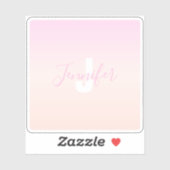 Hellrosa und Pfirsichfarben Ombre Name & Monogramm Aufkleber (Blatt)