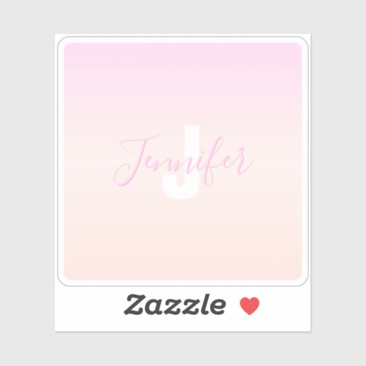 Hellrosa und Pfirsichfarben Ombre Name & Monogramm Aufkleber (Blatt)