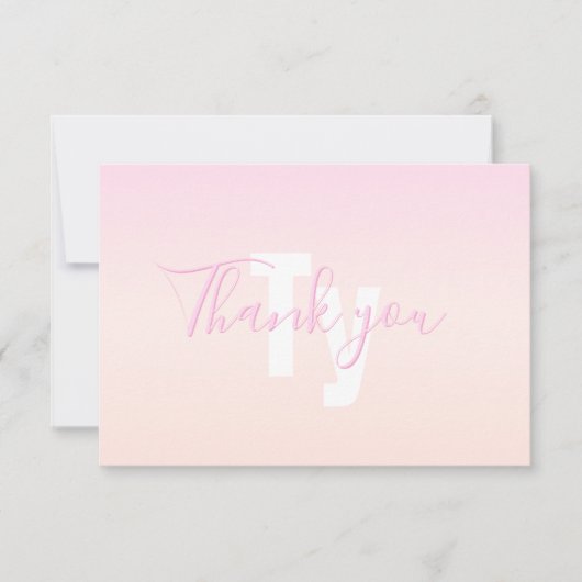 Hellrosa und Pfirsichfarben Ombre Name & Monogramm Dankeskarte (Vorderseite)