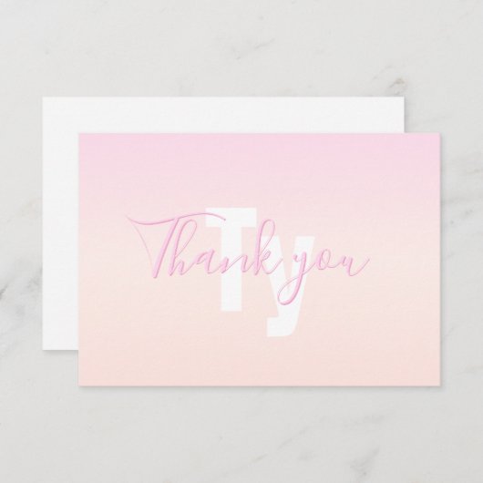 Hellrosa und Pfirsichfarben Ombre Name & Monogramm Dankeskarte (Vorne/Hinten)