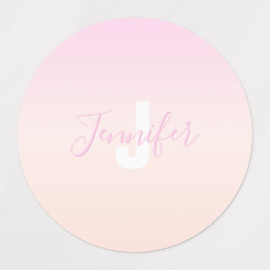 Hellrosa und Pfirsichfarben Ombre Name & Monogramm Etiketten