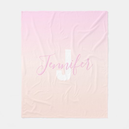 Hellrosa und Pfirsichfarben Ombre Name & Monogramm Fleecedecke (Vorderseite)