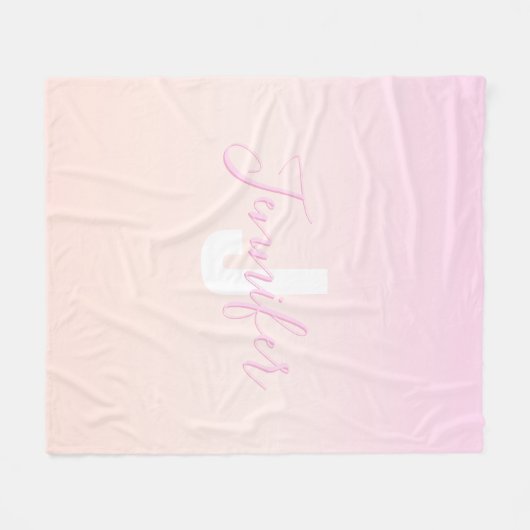 Hellrosa und Pfirsichfarben Ombre Name & Monogramm Fleecedecke (Vorderseite (Horizontal))
