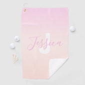 Hellrosa und Pfirsichfarben Ombre Name & Monogramm Golfhandtuch (Insitu)