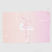 Hellrosa und Pfirsichfarben Ombre Name & Monogramm Golfhandtuch (Horizontal)