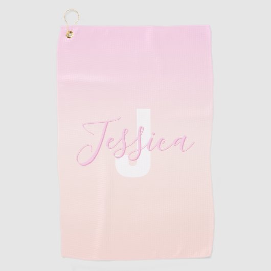 Hellrosa und Pfirsichfarben Ombre Name & Monogramm Golfhandtuch (Vorderseite)