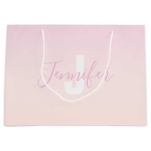 Hellrosa und Pfirsichfarben Ombre Name & Monogramm Große Geschenktüte (Vorderseite)
