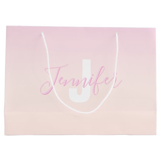 Hellrosa und Pfirsichfarben Ombre Name & Monogramm Große Geschenktüte (Rückseite)