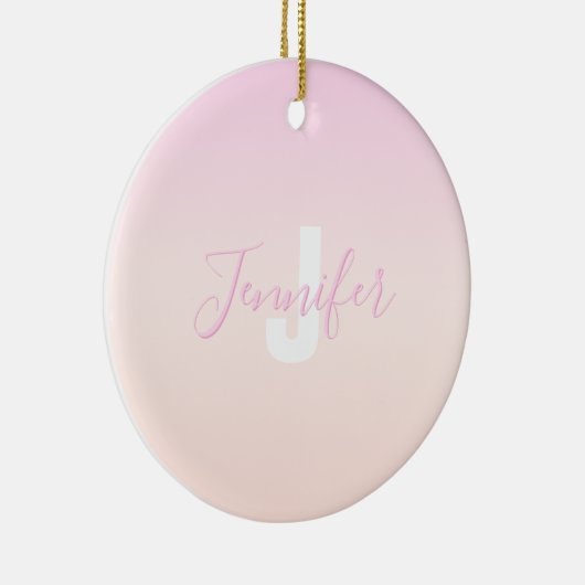 Hellrosa und Pfirsichfarben Ombre Name & Monogramm Keramik Ornament (Rechts)