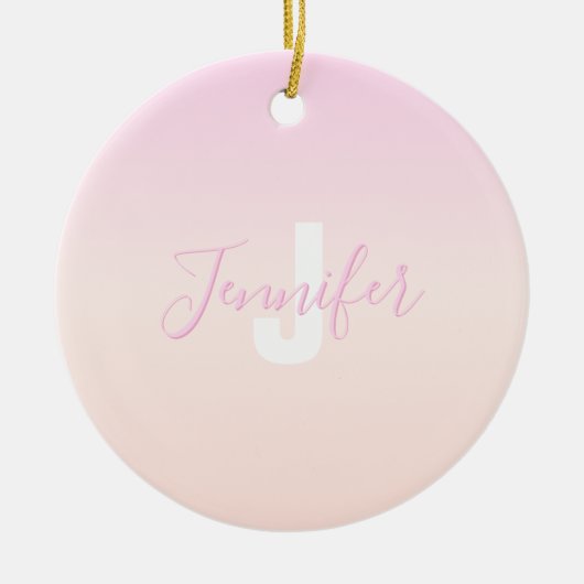 Hellrosa und Pfirsichfarben Ombre Name & Monogramm Keramik Ornament (Vorne)
