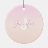 Hellrosa und Pfirsichfarben Ombre Name & Monogramm Keramik Ornament (Hinten)