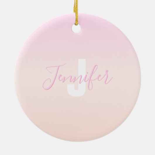 Hellrosa und Pfirsichfarben Ombre Name & Monogramm Keramik Ornament (Hinten)