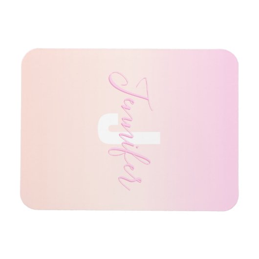 Hellrosa und Pfirsichfarben Ombre Name & Monogramm Magnet (Horizontal)