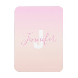 Hellrosa und Pfirsichfarben Ombre Name & Monogramm Magnet